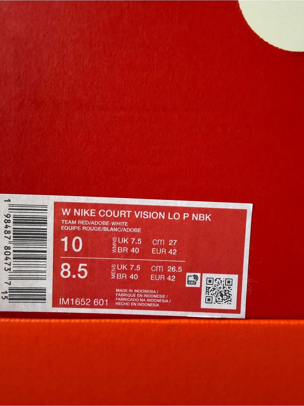 Nike Court Vision Low Team Red IM1652-601 Women’s Size 10